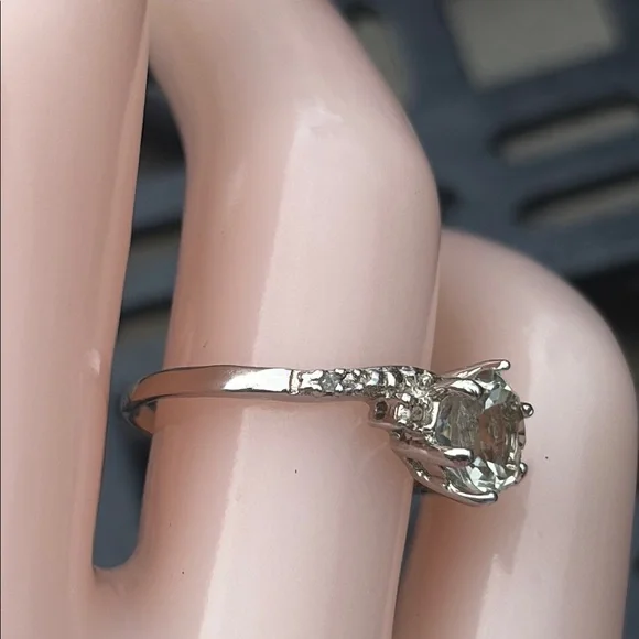 Natural Round ~1ct Prasiolite & Diamond Ring Sterling Silver Size 7.5 - Picture 5 of 14
